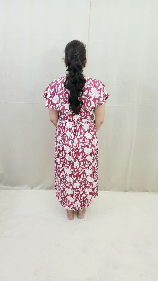 Maroon and White Floral feeding frock