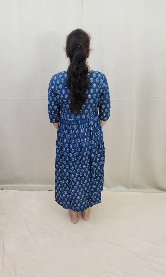 Blue and White Block print Feeding Kurti