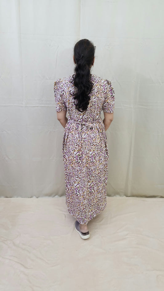 White and Purple Multi Colored Zipless Maternity Maxi