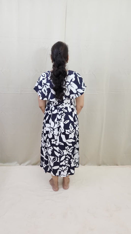 Navy Blue and White Feeding Frock with Detachable Cape