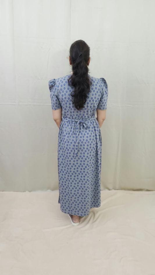 Grey and Blue Floral Zipless Maternity Maxi