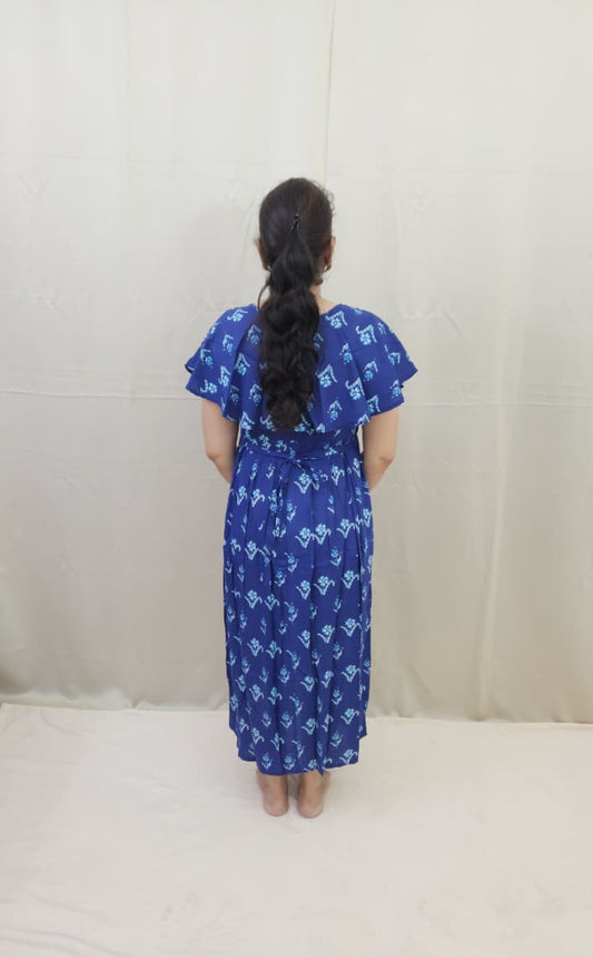 Royal Blue Feeding Frock with Detachable Cape