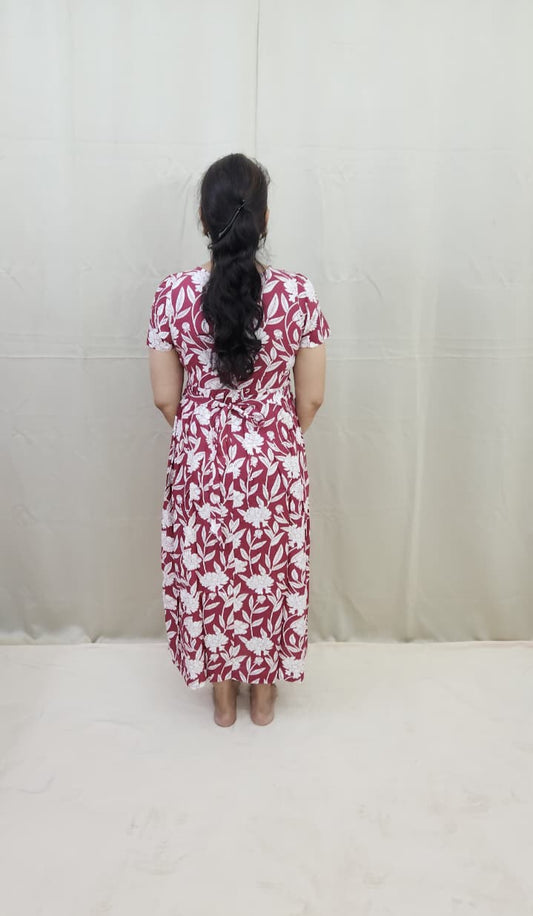 Brown and White Floral Feeding Kurti with Dupatta