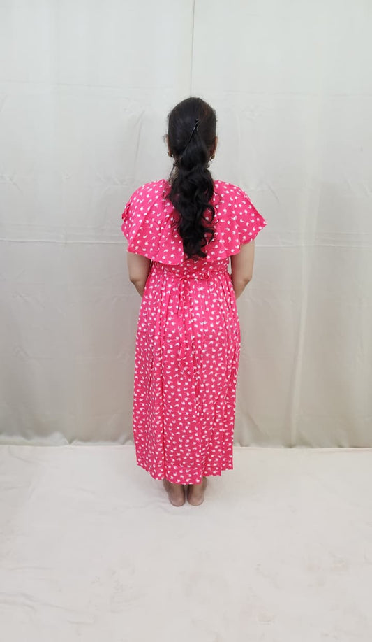 Pink and White Feeding Frock with Detachable Cape