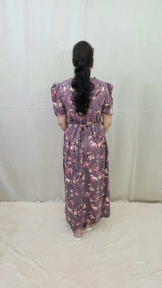 Purple And Peach Floral Zipless Maternity Maxi