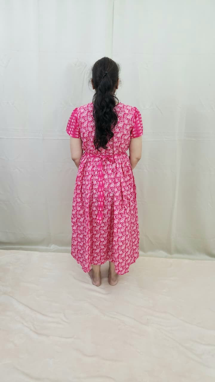 Pink and White PolyCotton Feeding Kurti