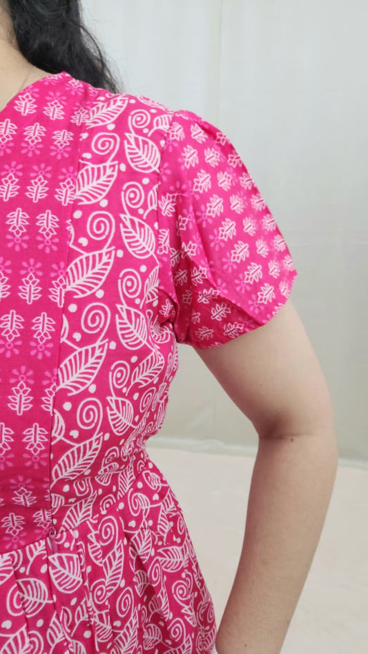 Pink and White PolyCotton Feeding Kurti