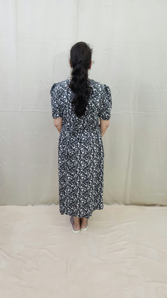 Black Floral Calf Length Maternity Dress