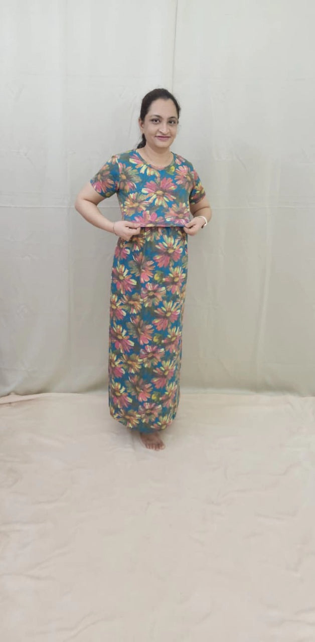 Teal Green Floral Maternity Maxi
