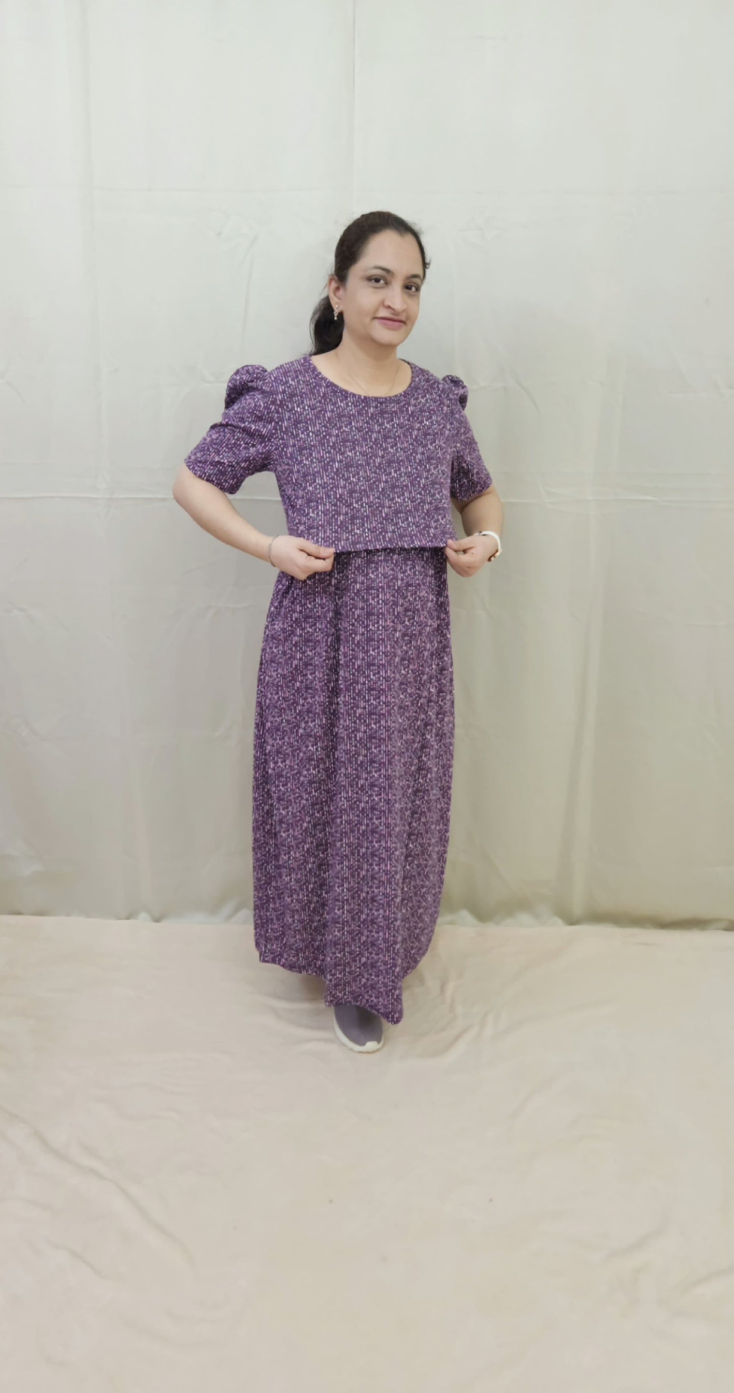 Purple Striped Zipless Maternity Maxi