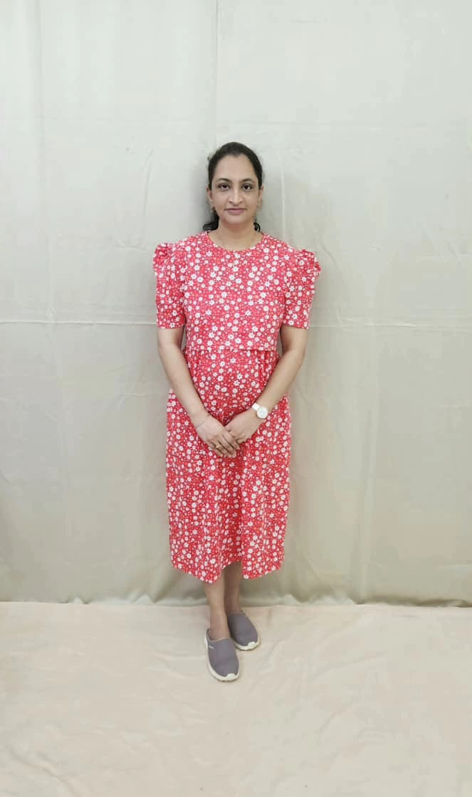 Red floral Print Calf Length Maternity Dress