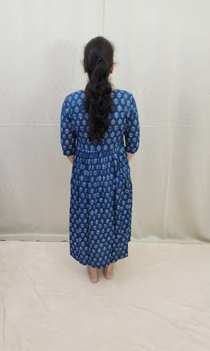 Blue and White Block print Feeding Kurti