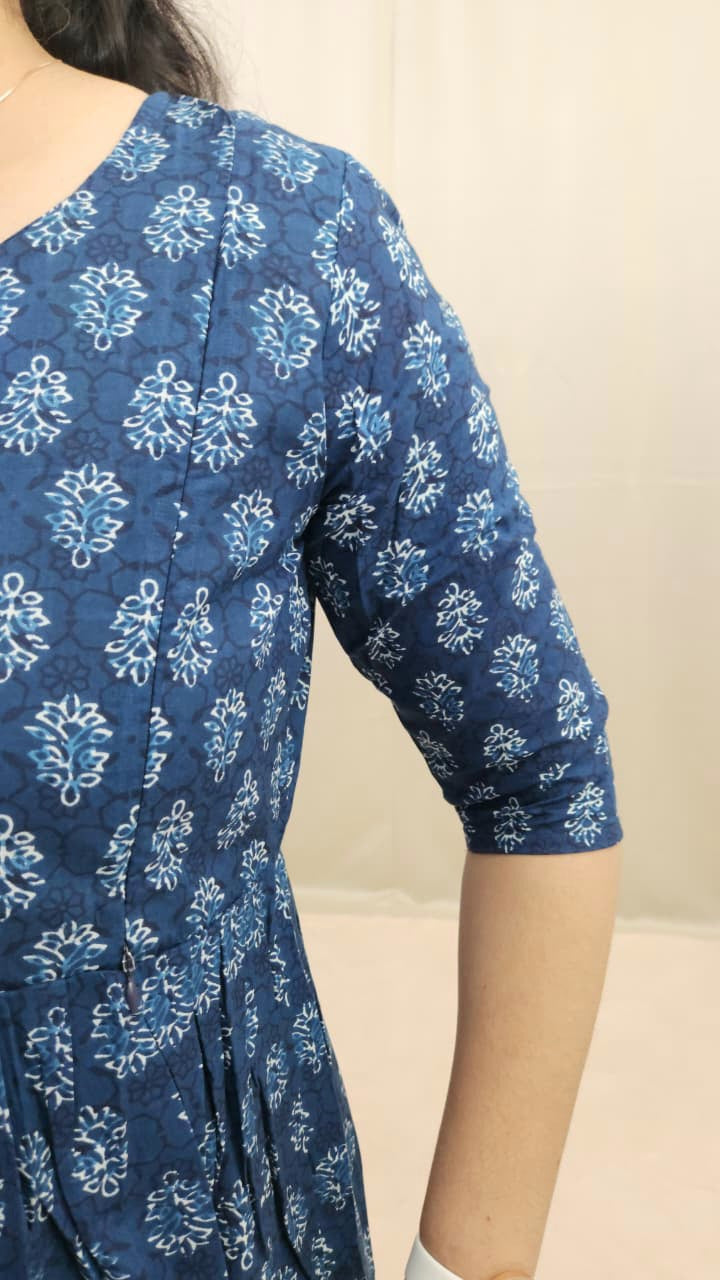 Blue and White Block print Feeding Kurti