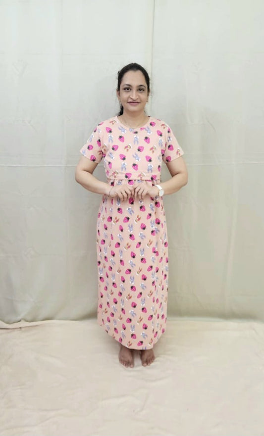 Beige Strawberry Bunny Maternity Maxi