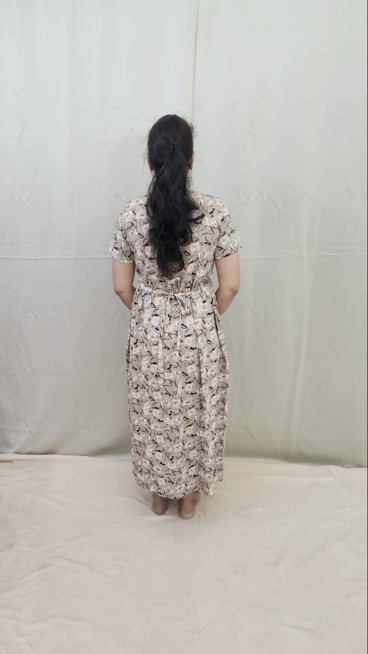 Beige Floral Zipless Maternity Maxi