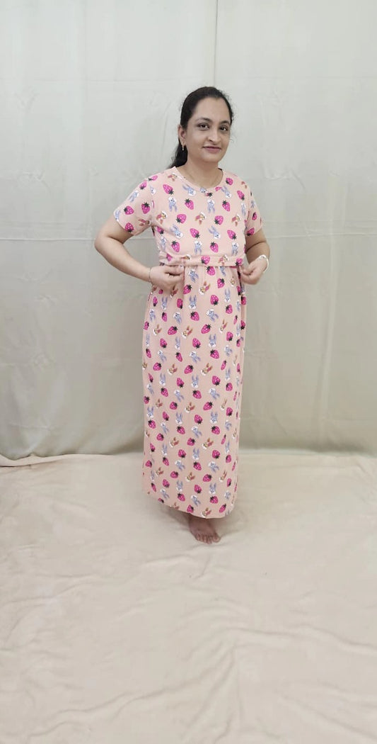 Beige Strawberry Bunny Maternity Maxi