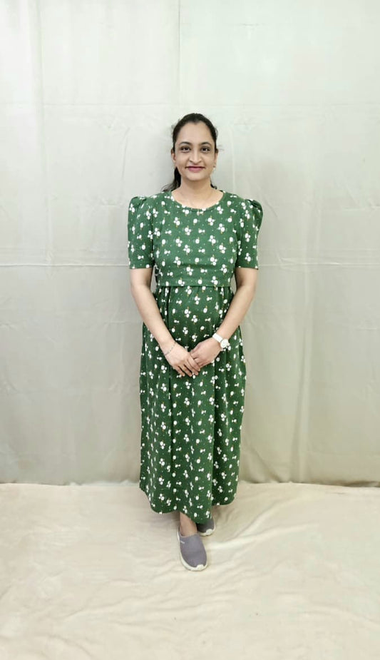 Green Floral Zipless Maternity Maxi