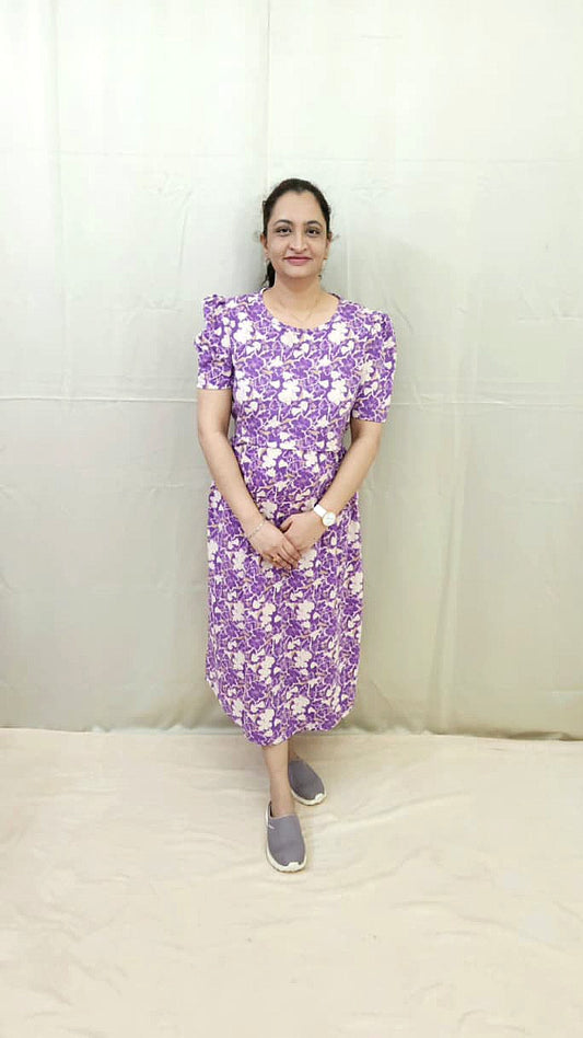 Lavender Floral Zipless Calf Length Maternity Maxi