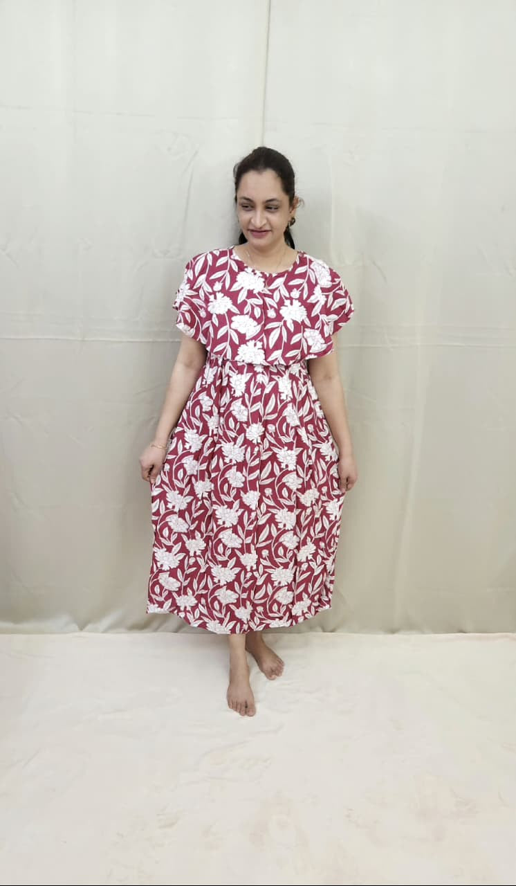 Maroon and White Floral feeding frock
