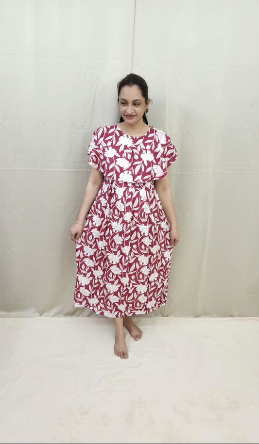 Maroon and White Floral feeding frock