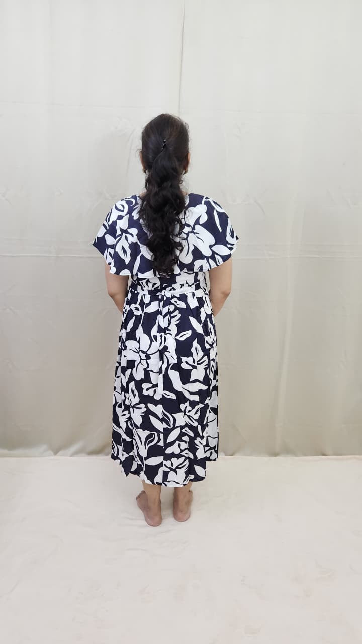 Navy Blue and White Feeding Frock with Detachable Cape