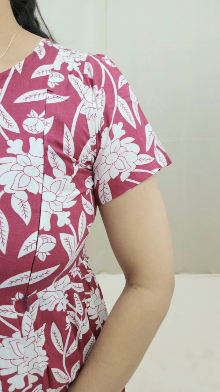 Maroon and White Floral feeding frock