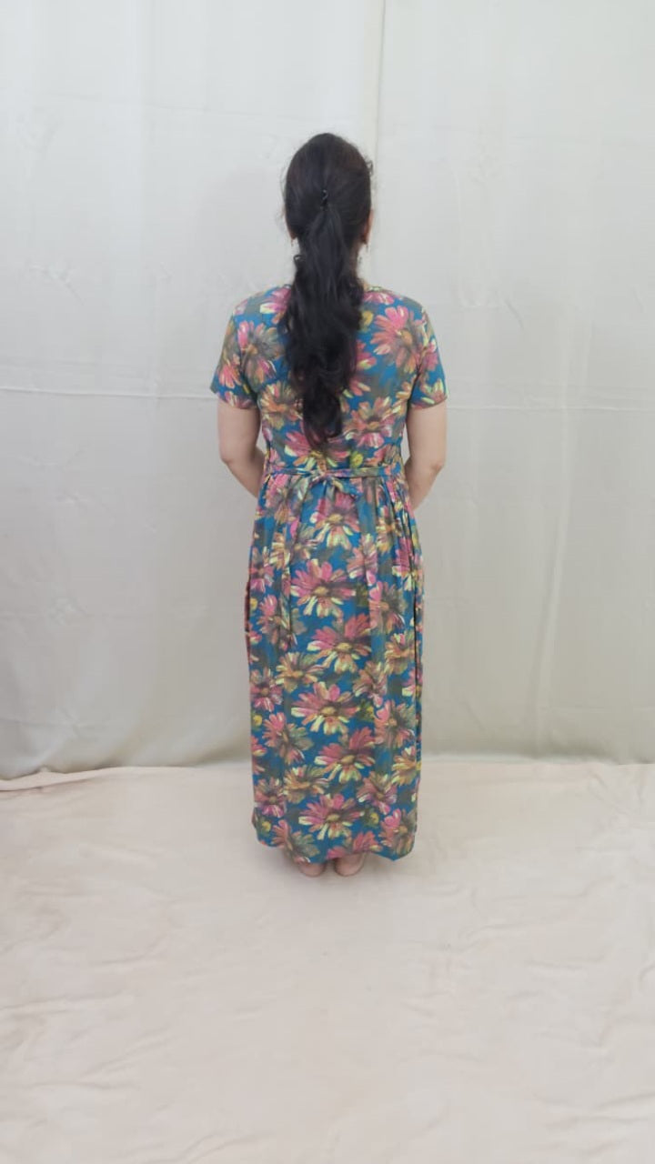 Teal Green Floral Maternity Maxi
