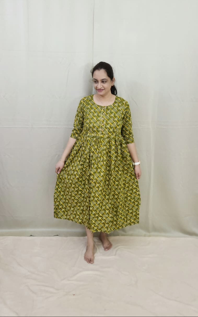 Green and Yellow feeding Kurti