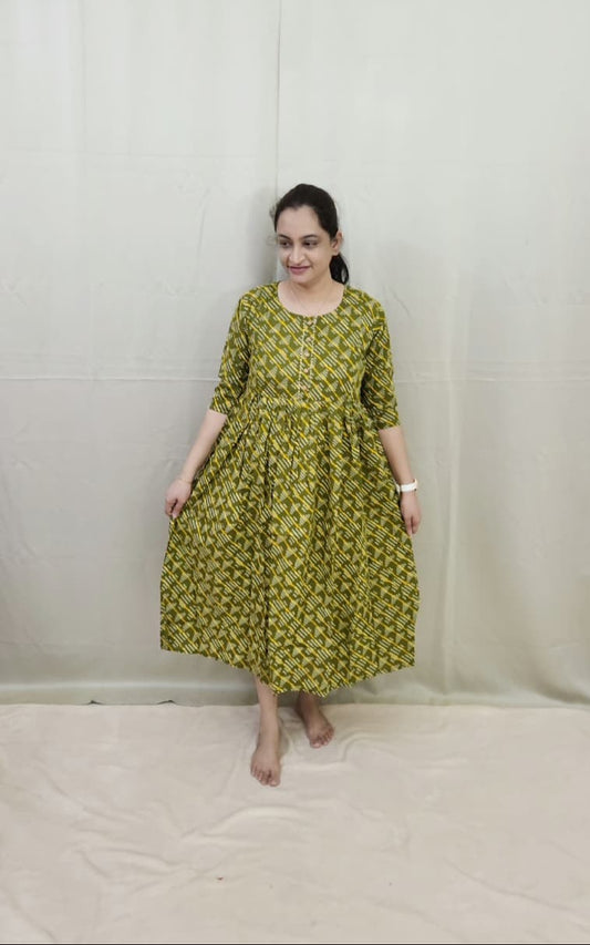 Green and Yellow feeding Kurti