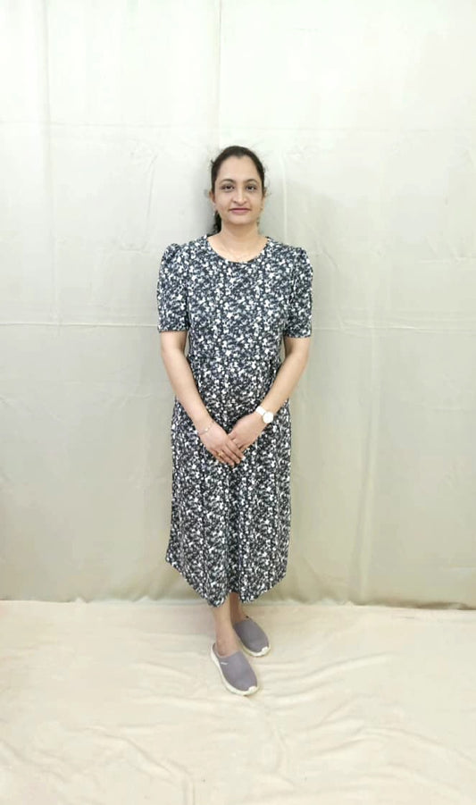 Black Floral Calf Length Maternity Dress