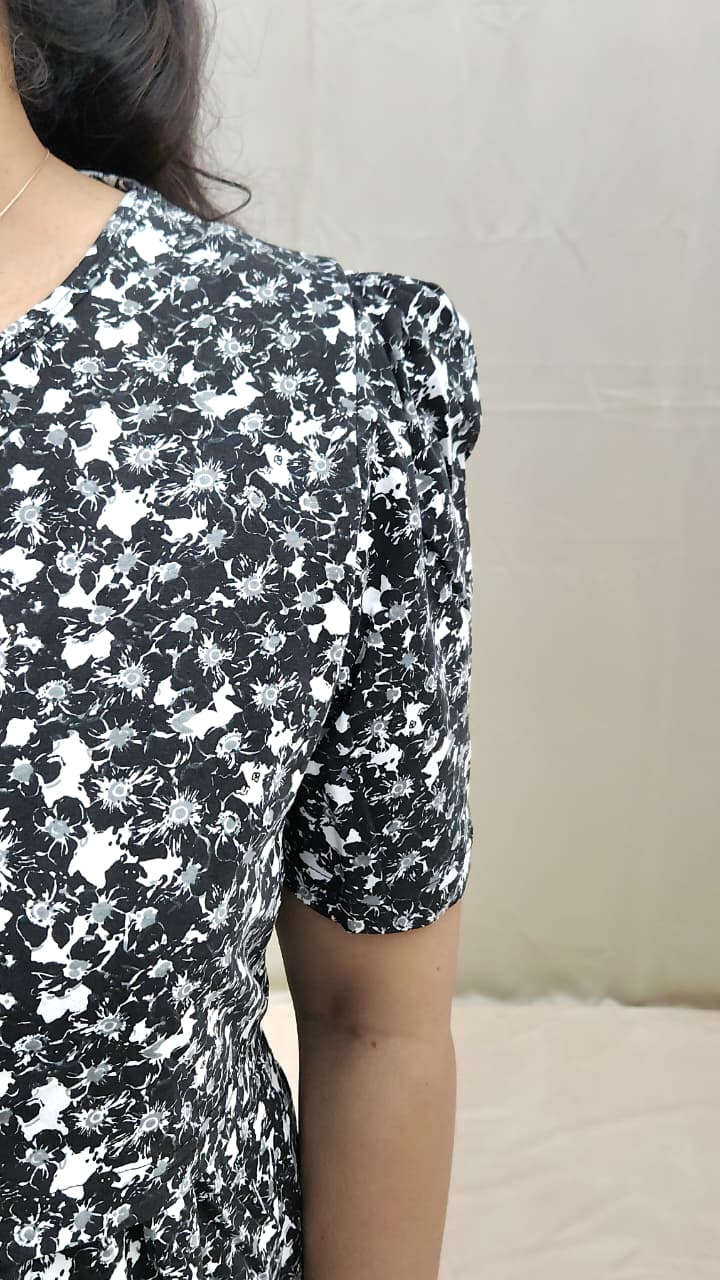 Black Floral Calf Length Maternity Dress
