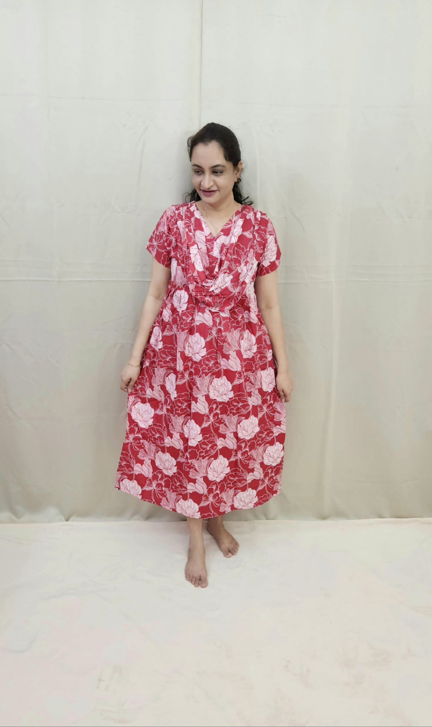 Red and White Feeding Kurti with Dupatta