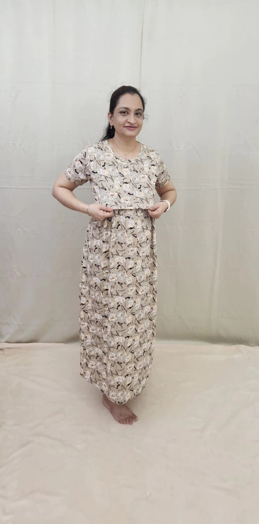 Beige Floral Zipless Maternity Maxi