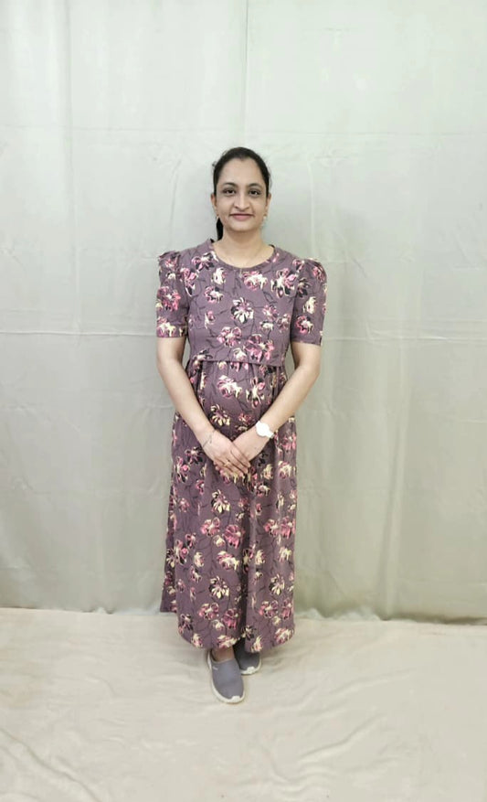 Purple And Peach Floral Zipless Maternity Maxi