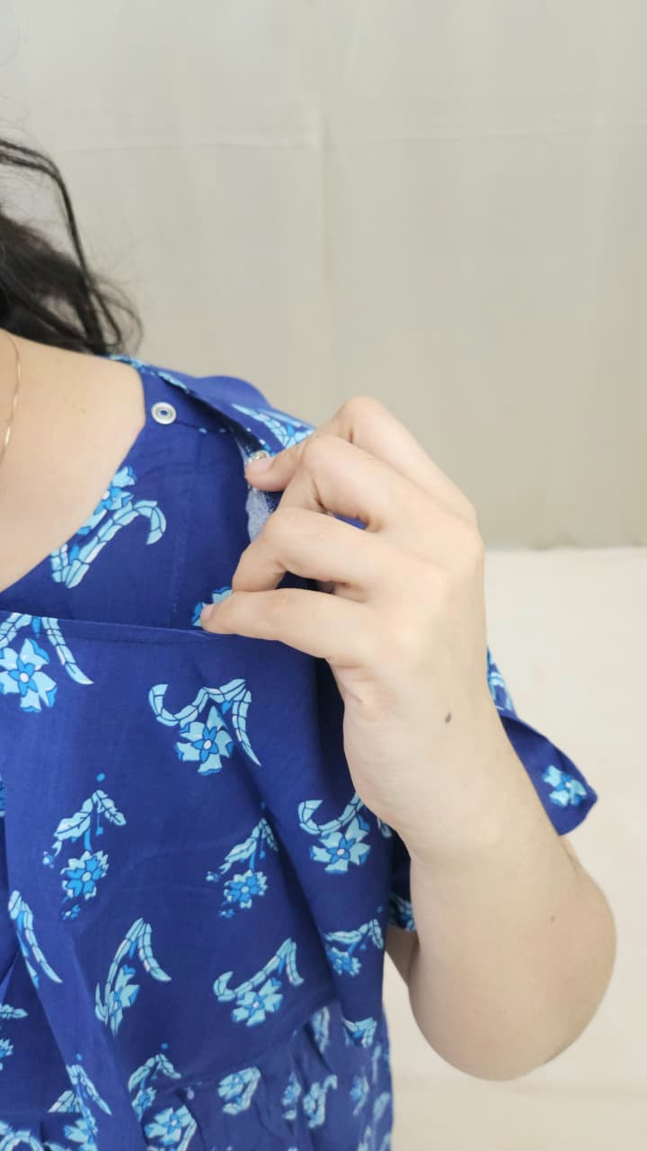 Royal Blue Feeding Frock with Detachable Cape