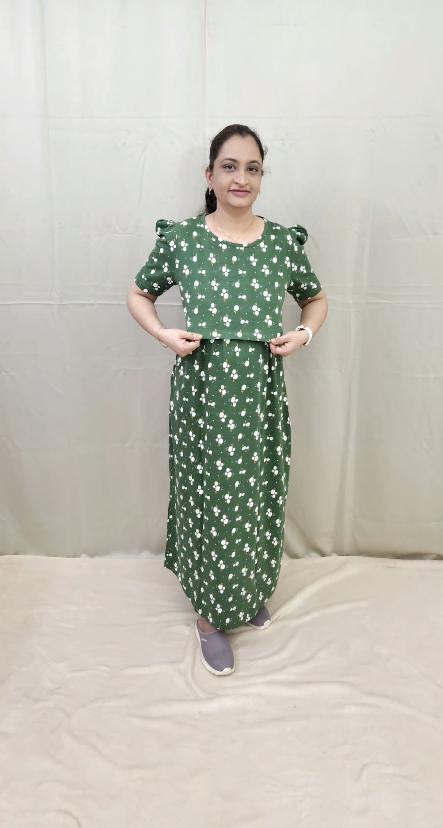 Green Floral Zipless Maternity Maxi