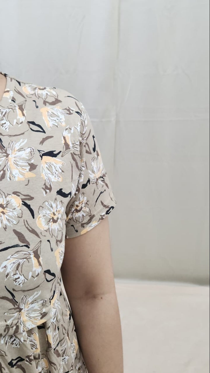 Beige Floral Zipless Maternity Maxi