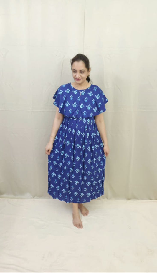 Royal Blue Feeding Frock with Detachable Cape
