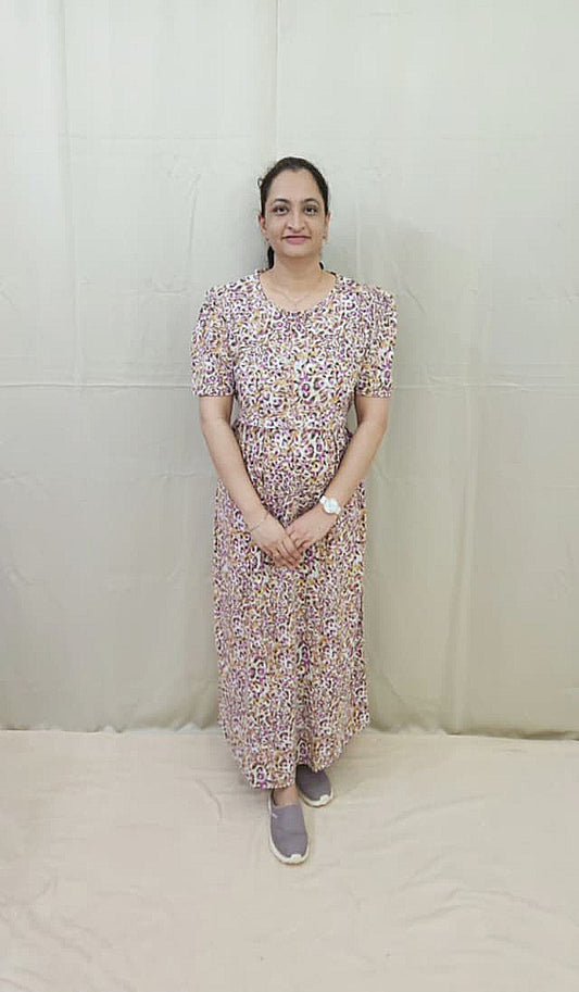 White and Purple Multi Colored Zipless Maternity Maxi