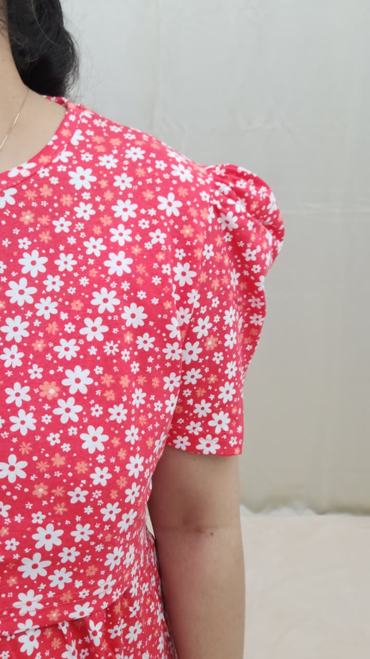 Red floral Print Calf Length Maternity Dress