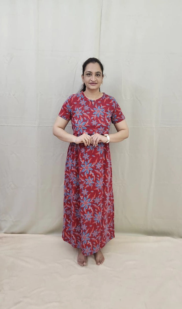Maroon Floral Zipless Maternity Maxi