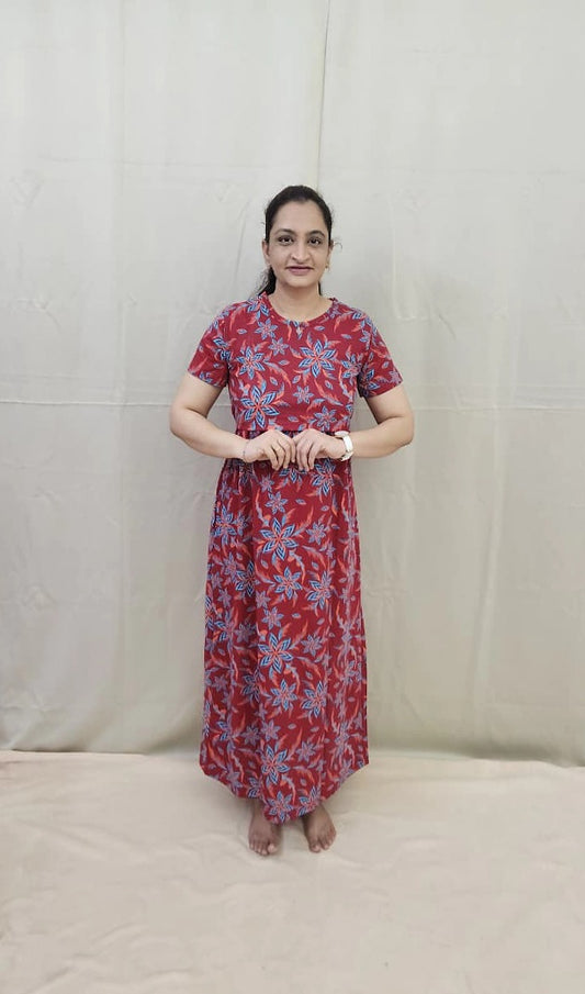 Maroon Floral Zipless Maternity Maxi