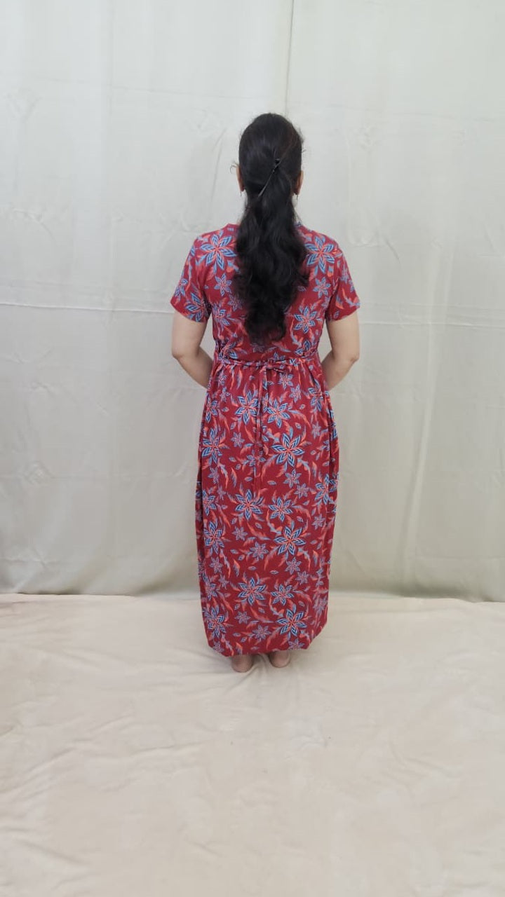 Maroon Floral Zipless Maternity Maxi