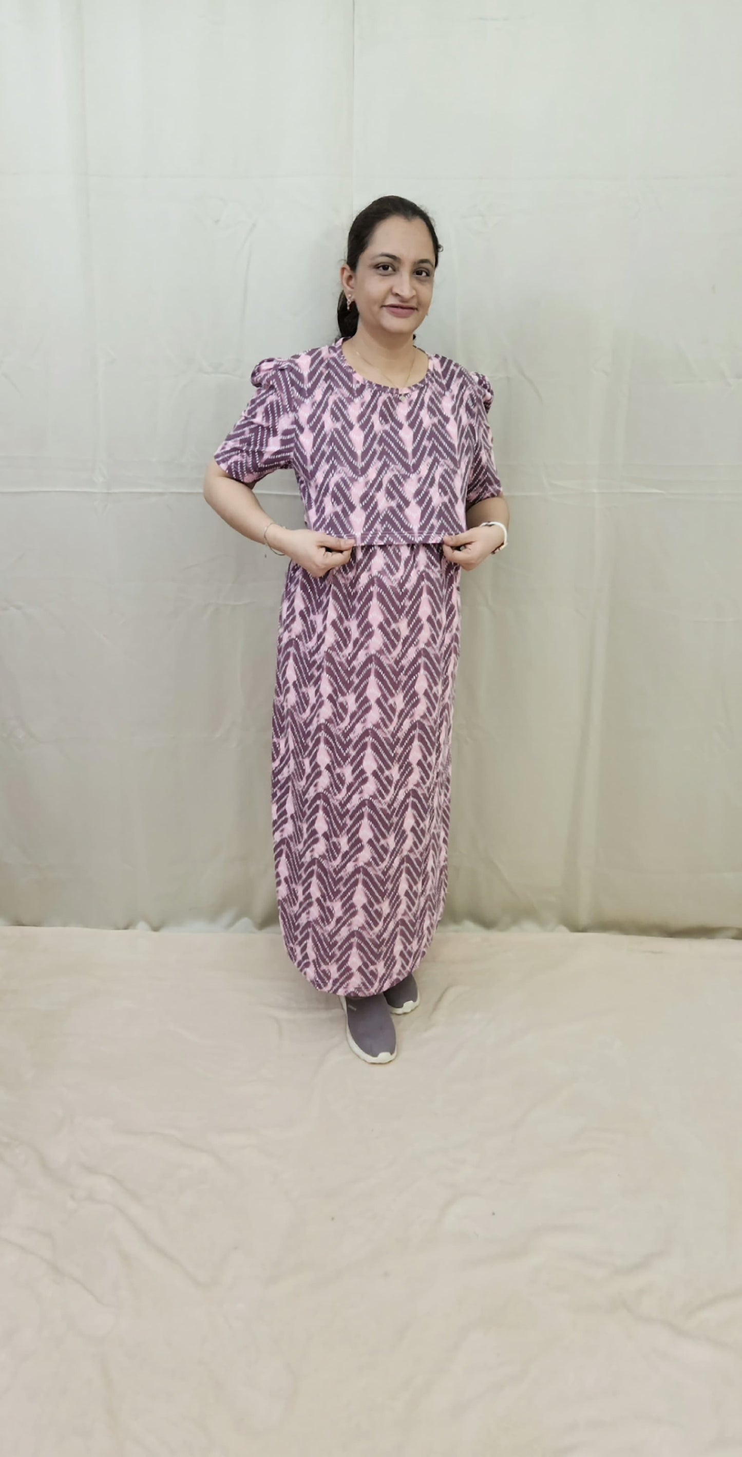 Purple and Pink Zigzag Zipless Maternity Maxi