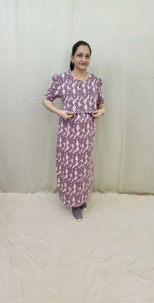 Purple and Pink Zigzag Zipless Maternity Maxi