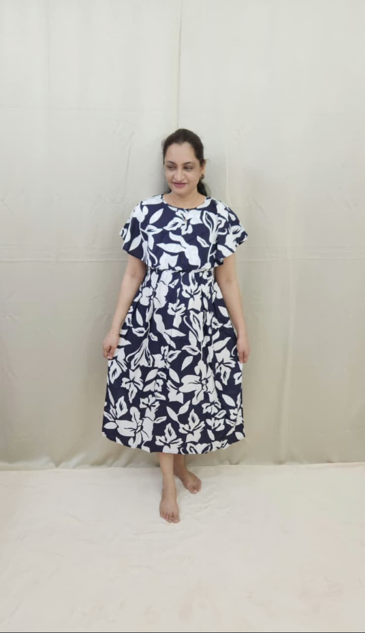 Navy Blue and White Feeding Frock with Detachable Cape
