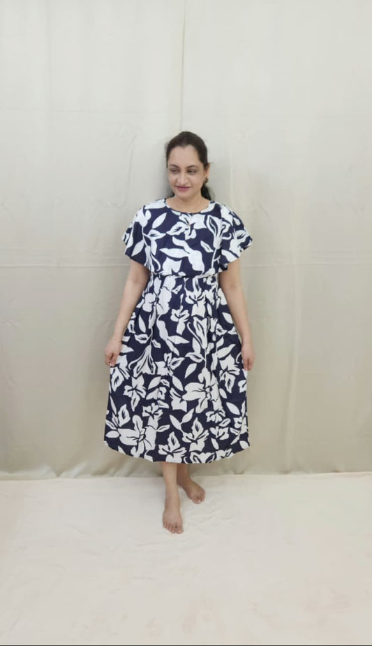 Navy Blue and White Feeding Frock with Detachable Cape