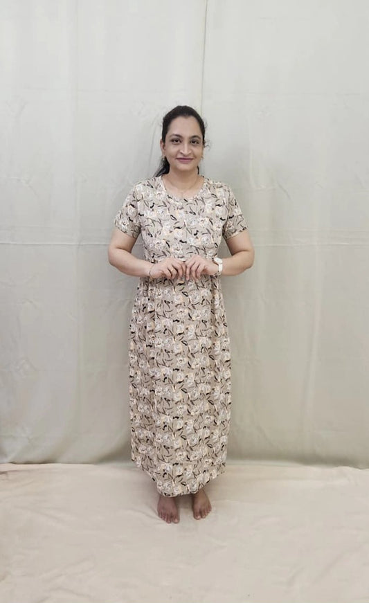 Beige Floral Zipless Maternity Maxi