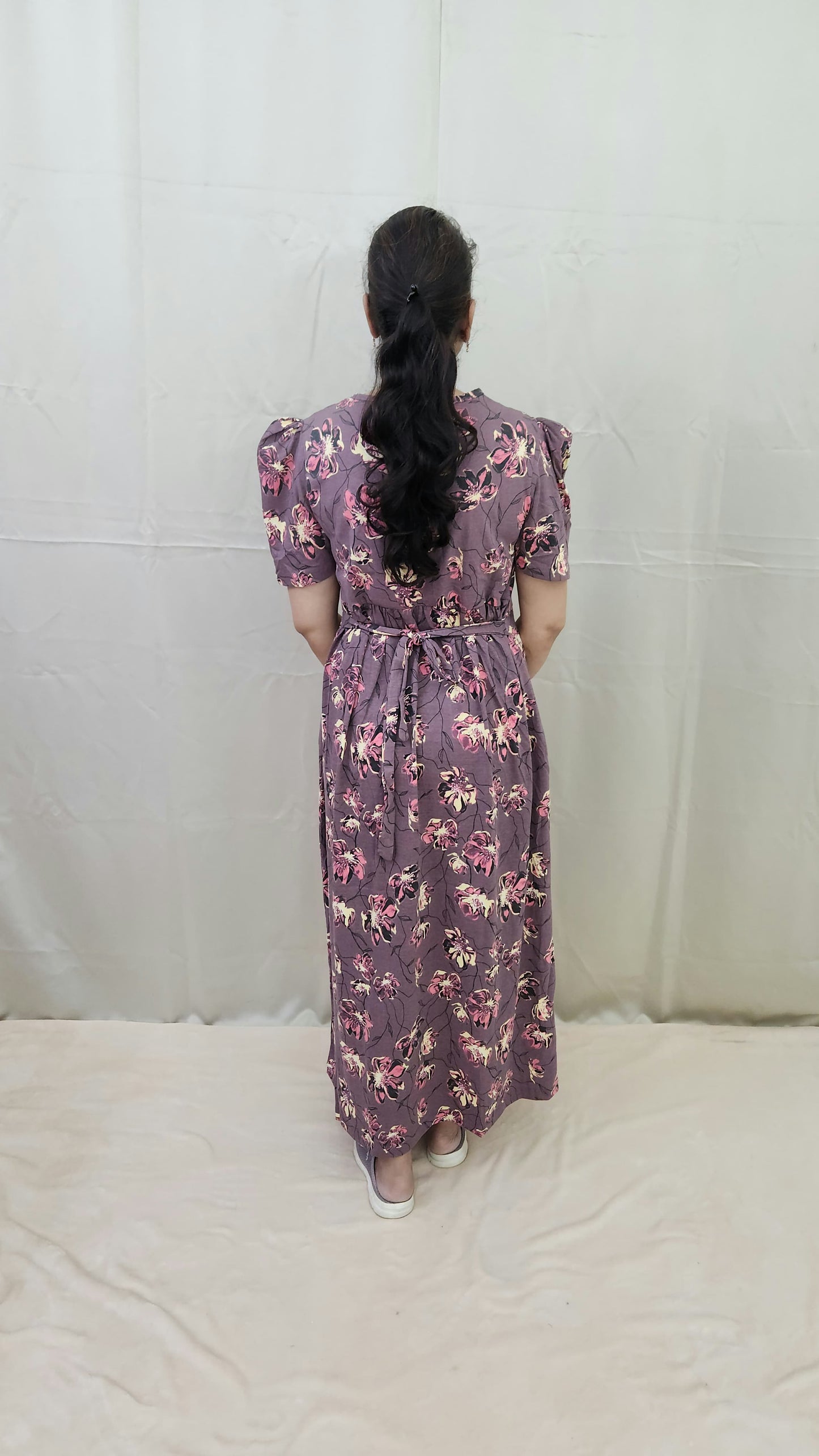 Purple And Peach Floral Zipless Maternity Maxi