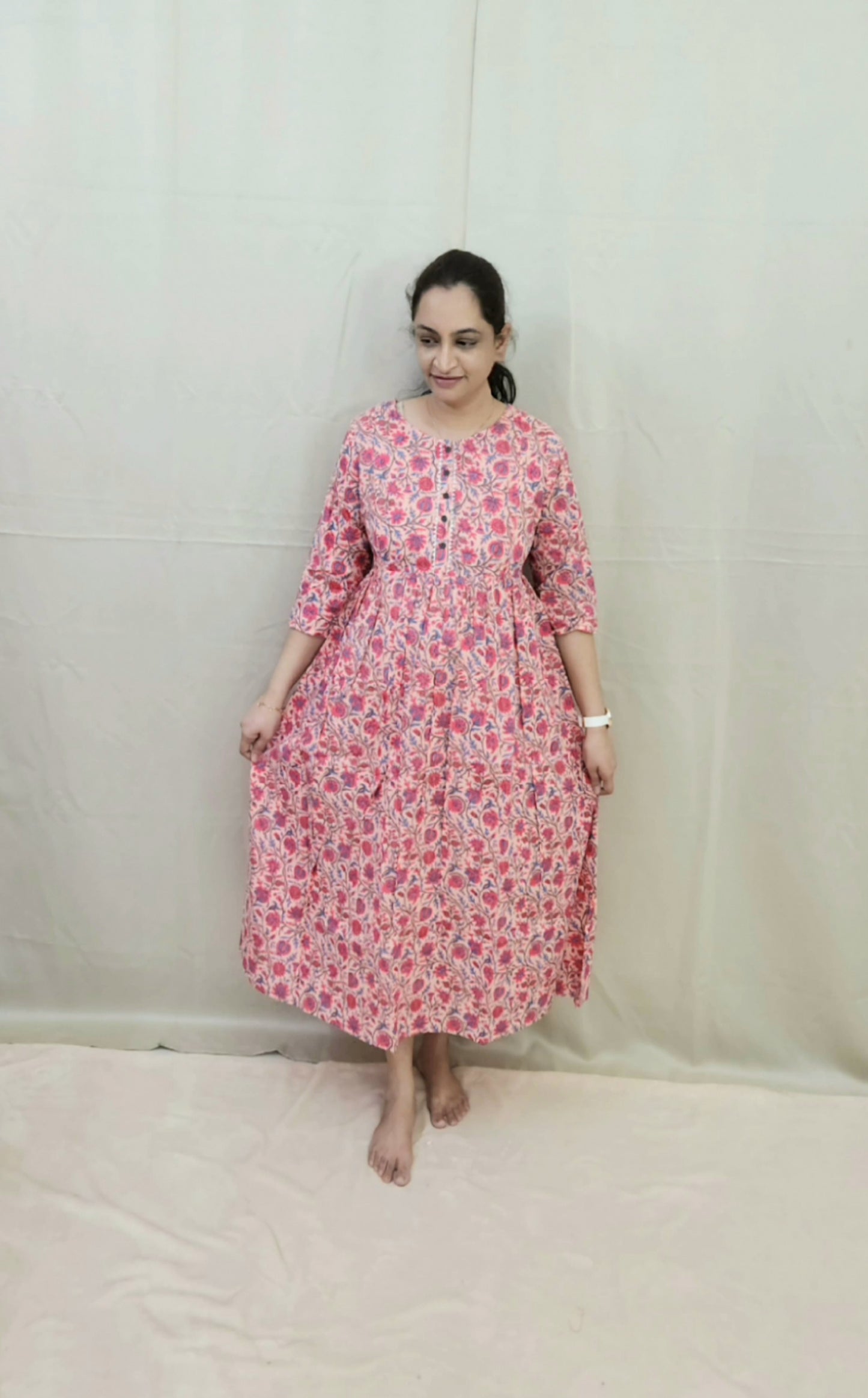 Peach and Blue Feeding Kurti